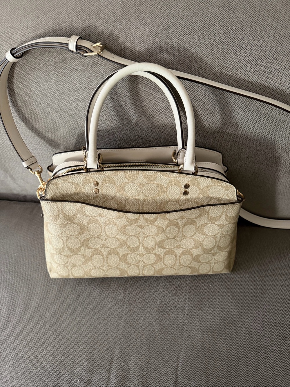 Coach Lillie Carryall Satchel Beige & White Dome Satchel with Signature C Print - Picture 8 of 14